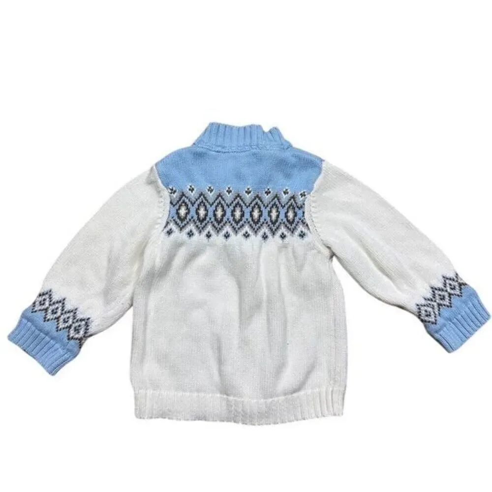 Baby GAP Fair Isle Knit Cardigan 18-24M White Blue Unisex Sweater